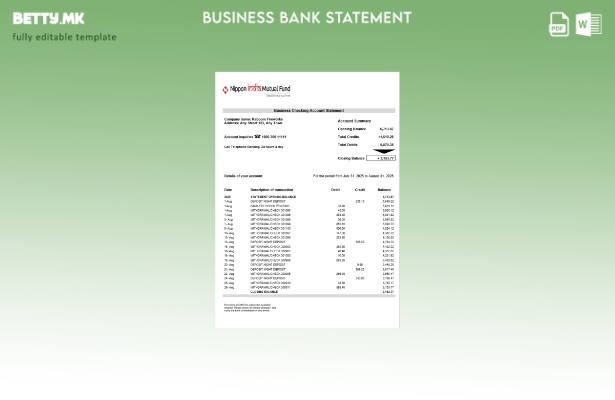 Модерен стил на организацијата NIPPON што го проверува изводот на сметката Шабло